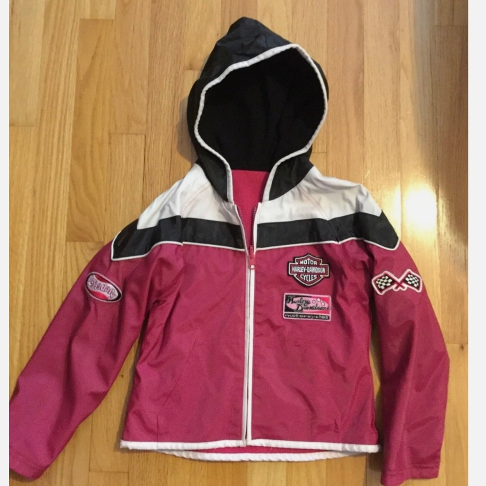 Harley Davidson Girl Pink Jacket Size 6 X Water Resistant Hooded Black fits 6x 7